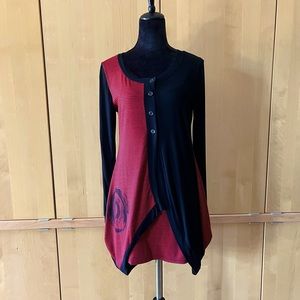 LanVie Womens jacket dress set, knit black / red stripe jacket & dress  sz small